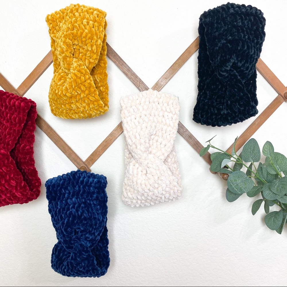 Navy Velvet Headwrap Adult Earwarmer - Picture 3 of 3